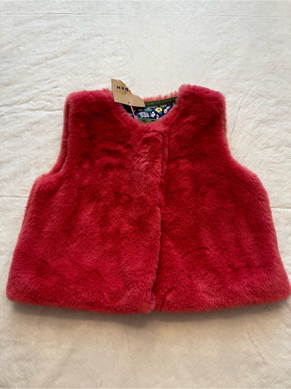 Mini Boden Red Faux Fur Vest